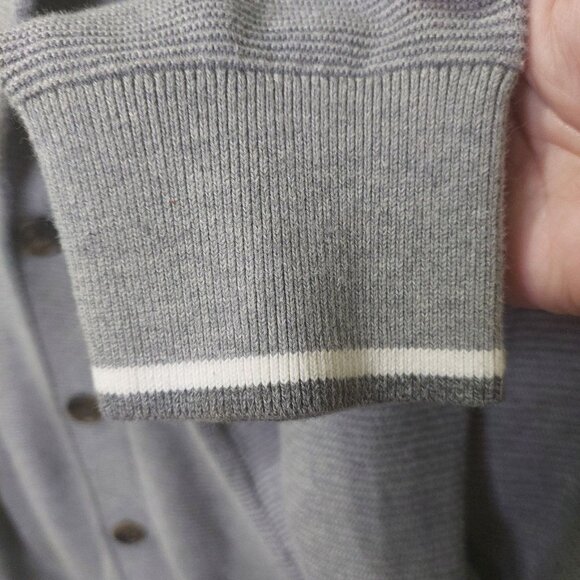 Banana Republic Men's Tipped Supima Cotton Button Cardigan Large Med Grey Pocket - Picture 7 of 11